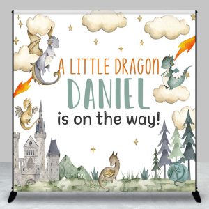 Cute Dragons Castle Tree Custom Baby Shower Backdrop - Aperturee