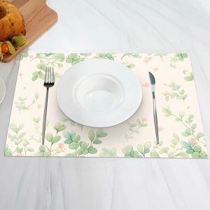 Cute Green Leaves Faded Spring Set Of 4 Placemats - Aperturee