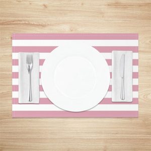 Cute Pink White Stripes Dining Set Of 4 Placemats - Aperturee