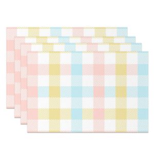 Cute Pink Yellow Blue Checkered Set Of 4 Placemats - Aperturee