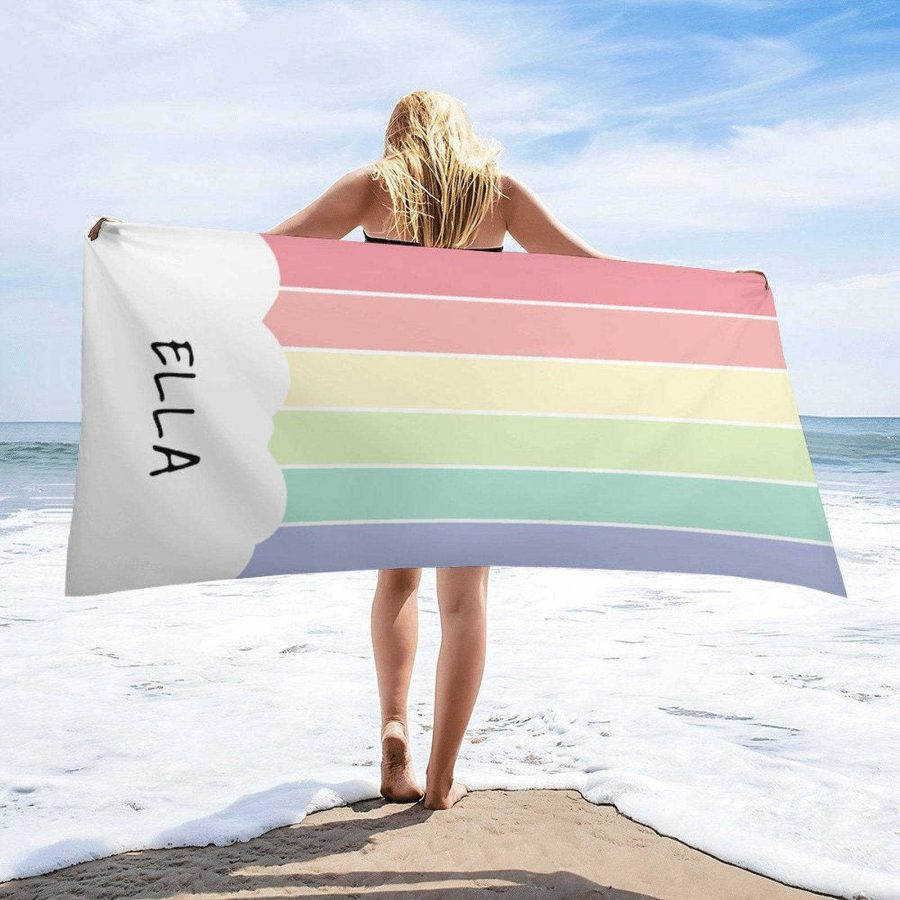 Cute Rainbow Cloud Custom Beach Towel For Kids - Aperturee