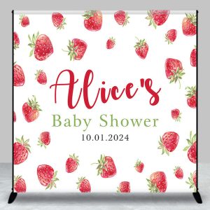 Cute Stawberry Custom Baby Shower Party Backdrop - Aperturee