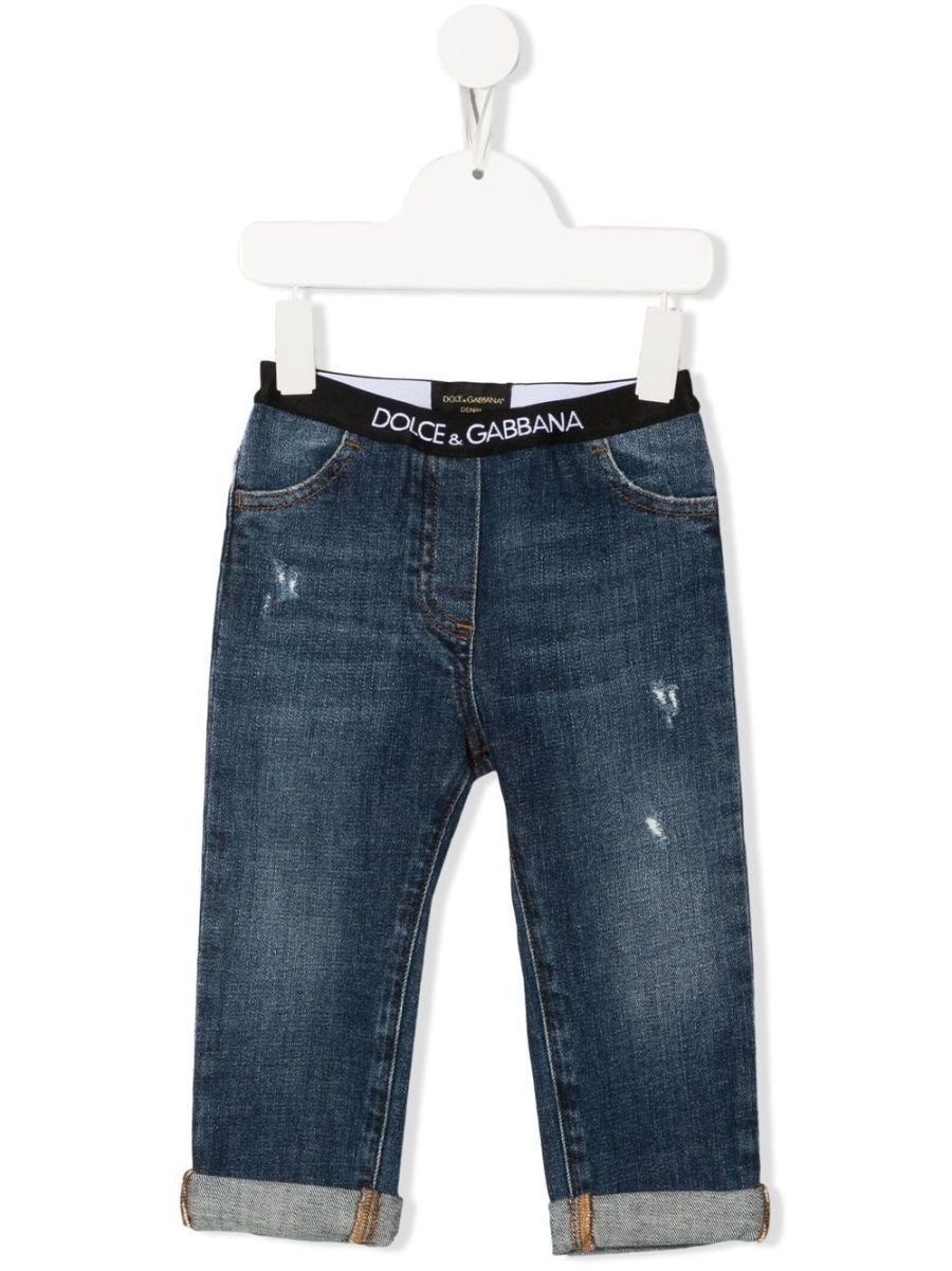DOLCE & GABBANA BABY Logo-waistband Detail Jeans