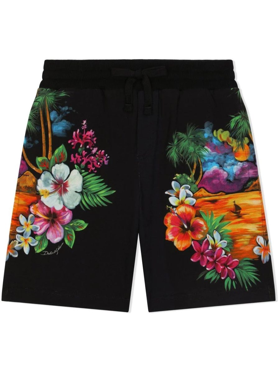 DOLCE & GABBANA KIDS Floral Print Shorts Black