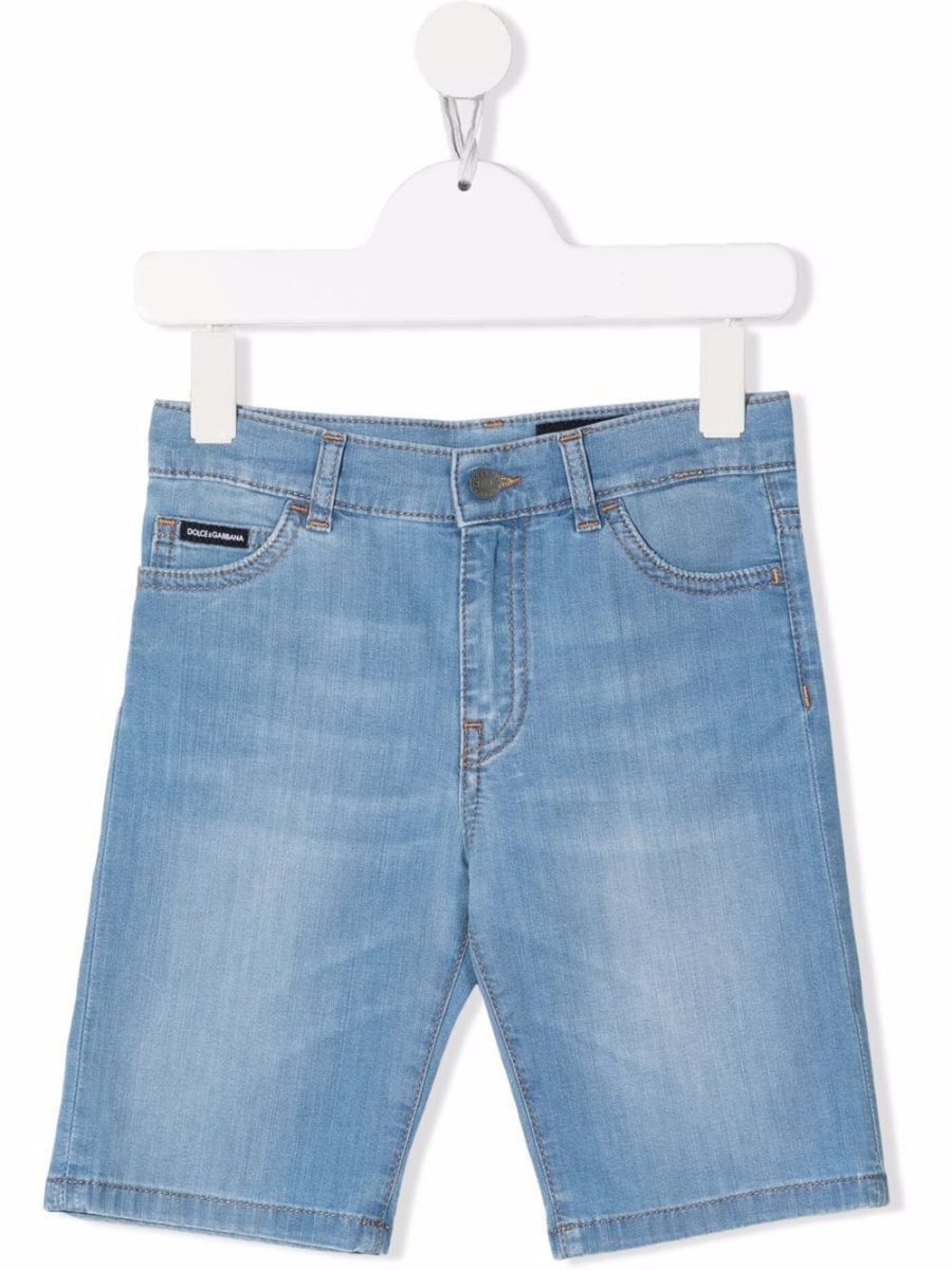 DOLCE & GABBANA KIDS Logo-Patch Denim Shorts Blue