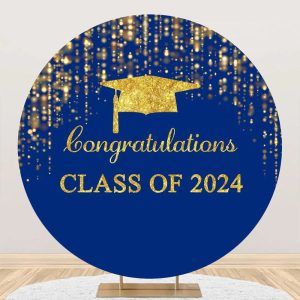 Dark Blue Gold Class Of 2024 Round Grad Backdrop - Aperturee