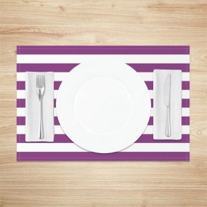 Dark Purple White Stripe Modern Set Of 4 Placemats - Aperturee