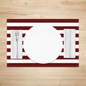 Dark Red White Stripes Modern Set Of 4 Placemats - Aperturee