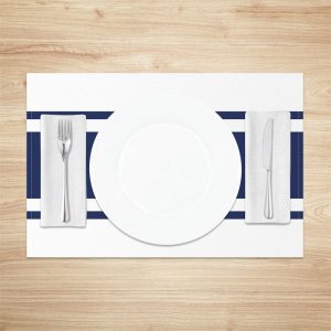 Denim Blue White Line Set Of 4 Placemats For Dinner - Aperturee