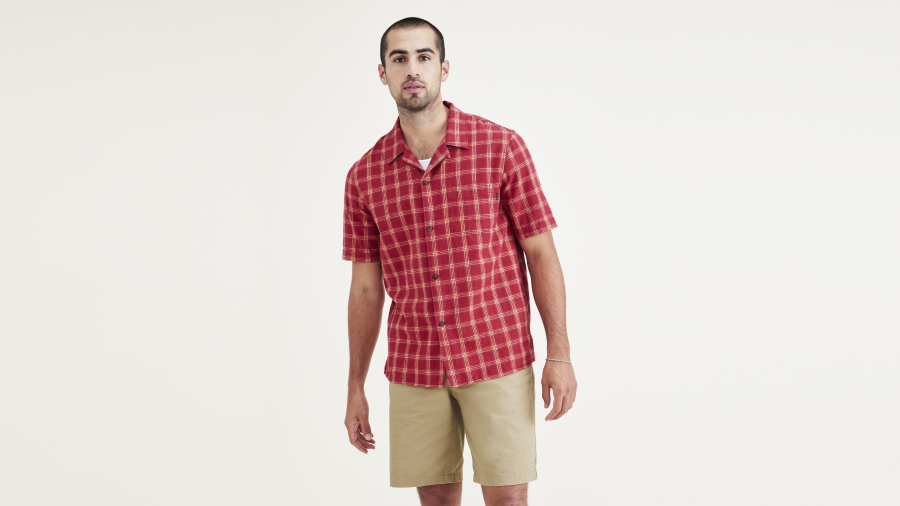 Dockers Camp Collar Shirt, Regular Fit, Men's, Red S