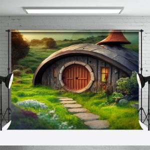 Dome Wooden House Grassland Photo Spring Backdrop - Aperturee