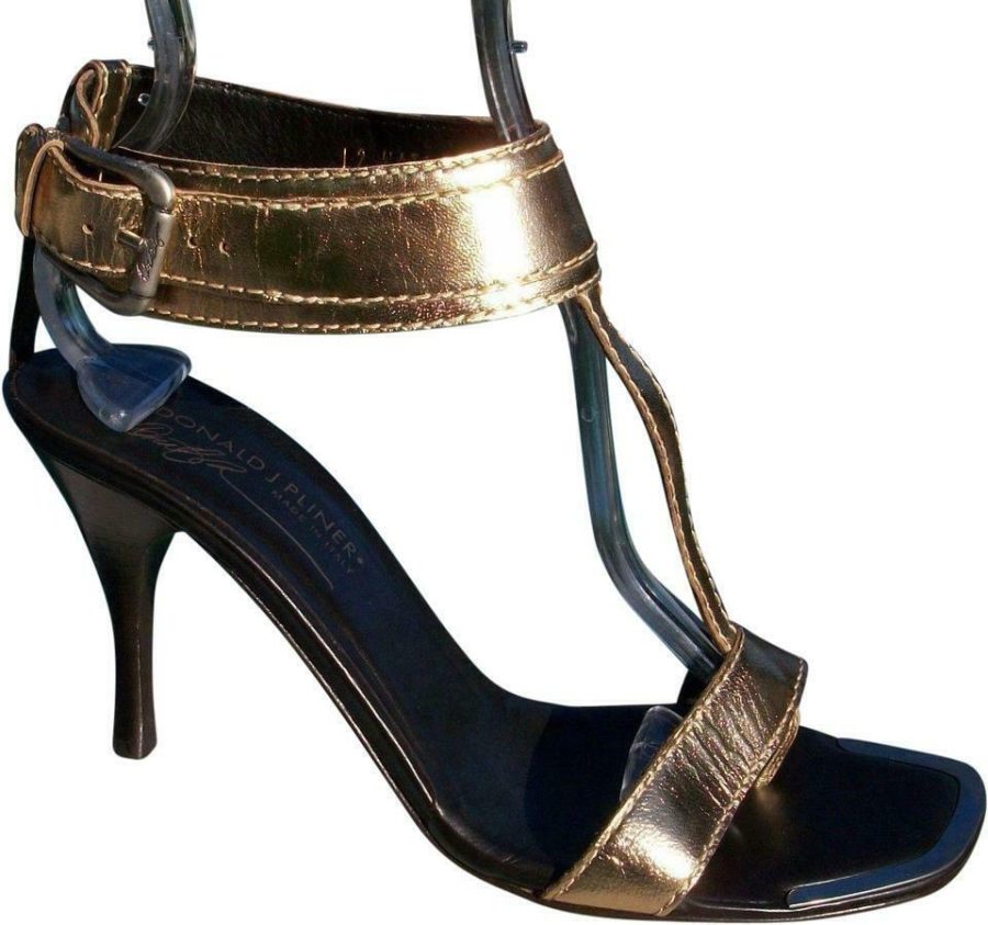 Donald Pliner Couture Platino Metallic Leather Shoe New Gold - Silver $355 NIB