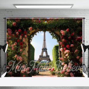 Eiffel Tower Arched Door Flowers Spring Backdrop - Aperturee