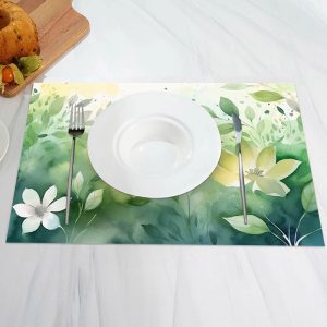 Elegant Green Floral Leaf Vintage Set Of 4 Placemats - Aperturee