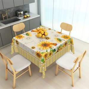 Elegant Sunflowers Pattern Yellow Square Tablecloth - Aperturee