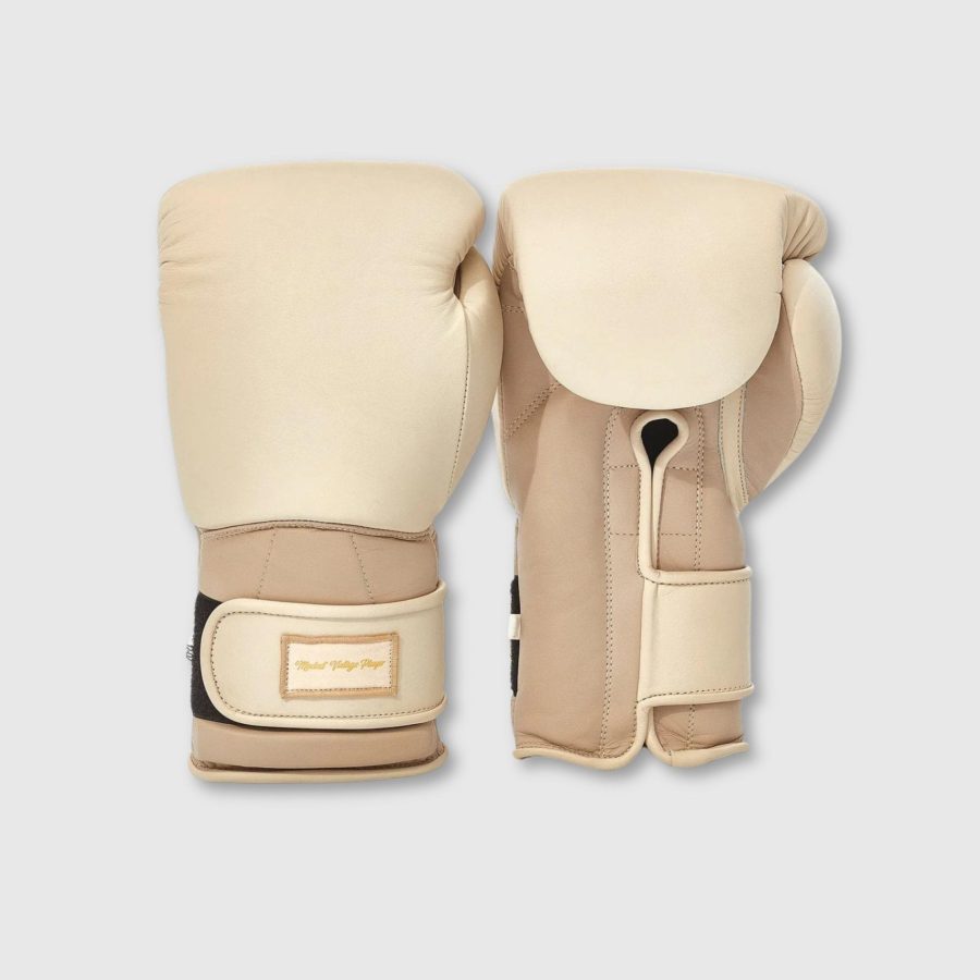 Elite Leather Boxing Gloves - Cream + Light Brown