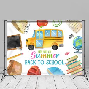 End Of Summer Bus Study Pattern Back To School Backdrop - Aperturee