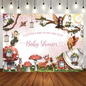 Fairy Mushroom House Girls Baby Shower Backdrop - Aperturee