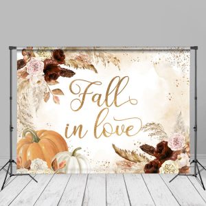 Fall In Love Glitter Floral Beige Autumn Backdrop - Aperturee