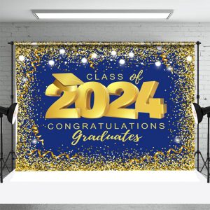 Flag Ribbon Golden Blue Class Of Graduation Backdrop - Aperturee