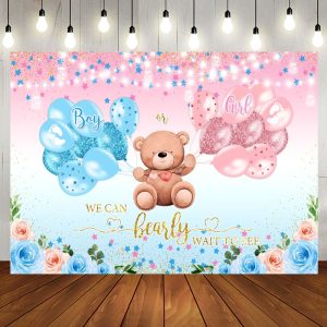 Floral Balloon Star Teddy Bear Baby Shower Backdrop - Aperturee