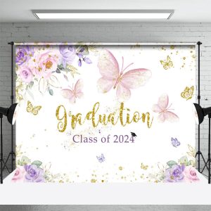 Floral Butterfly Grad Class Of 2024 Photo Backdrop - Aperturee