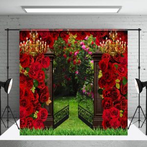 Floral Elegant Gate Grass Spring Photoshoot Backdrop - Aperturee