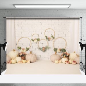 Floral Pumpkins Autumn Halloween Cake Smash Backdrop - Aperturee