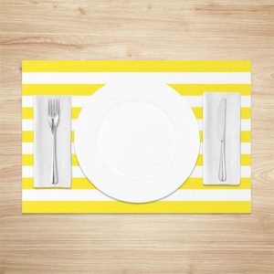 Fluorescent Yellow White Stripe Set Of 4 Placemats - Aperturee