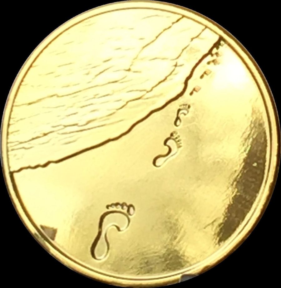 Footprints In The Sand Gold Tone Medallion Chip Coin Foot Prints Carried You