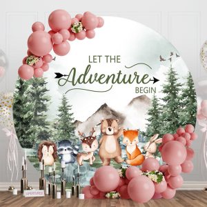 Forest Animals Safari Round Backdrop For Baby Shower - Aperturee