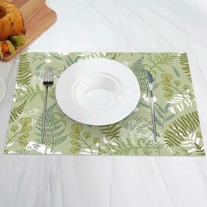 Fresh Green White Leaves Spring Set Of 4 Placemats - Aperturee