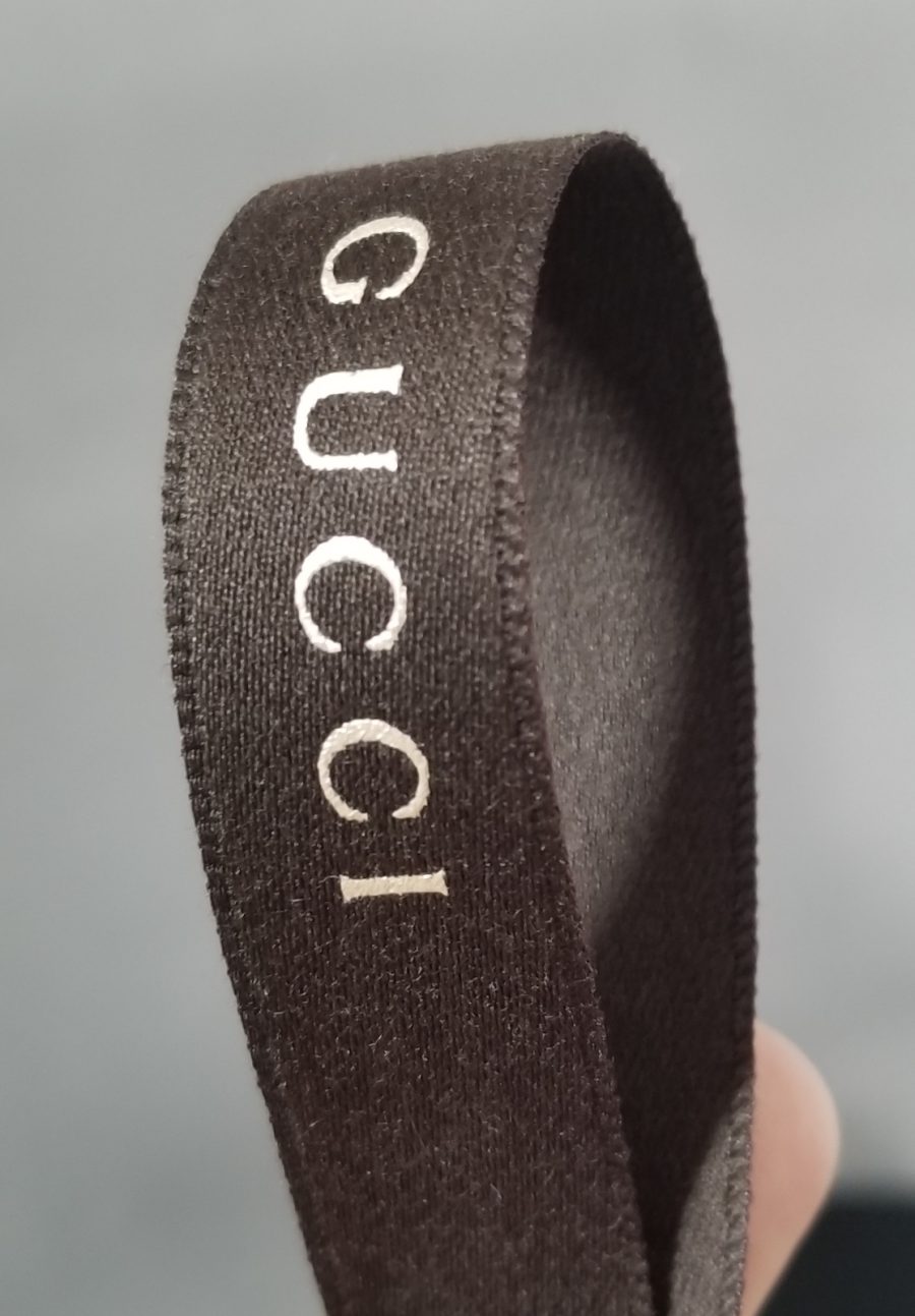 GUCCI RIBBON BROWN WITH BRONZE METALLIC LETTERS / 2 YARDS