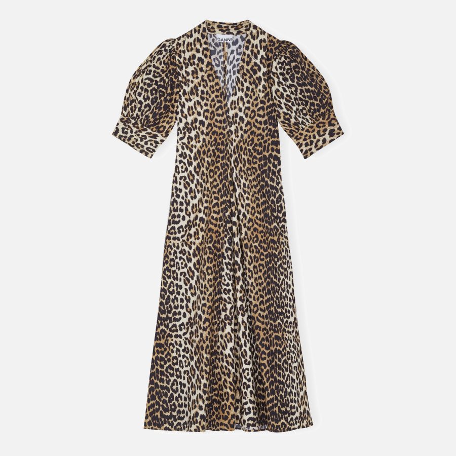 Ganni Leopard-Print Cotton-Poplin Maxi Dress - EU 34/UK 6