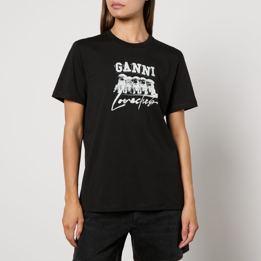 Ganni Puppy Love Logo-Print Cotton-Jersey T-Shirt - S