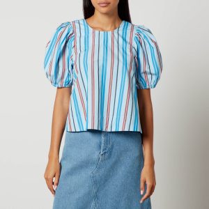 Ganni Striped Cotton Open-Back Blouse - EU 34/UK 6