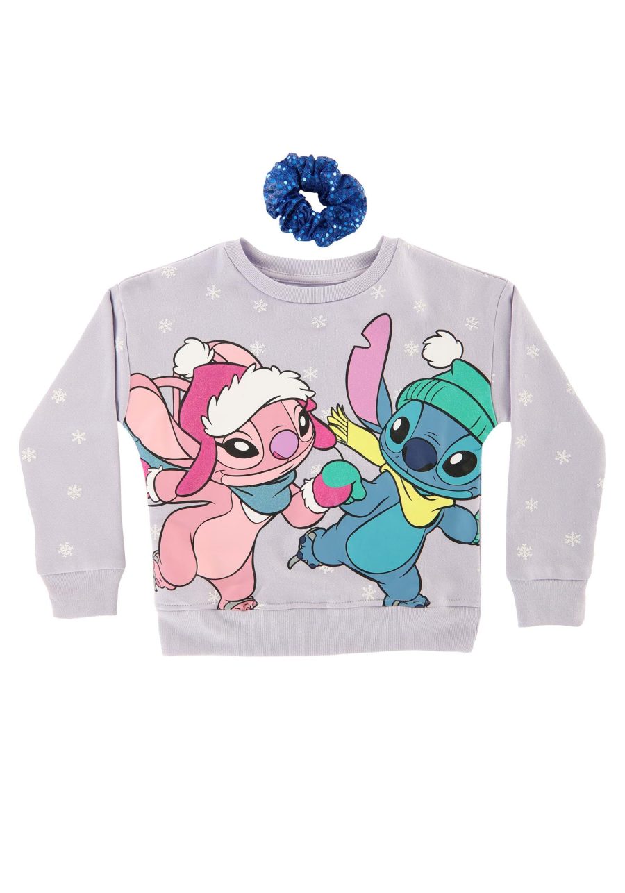 Girl's Snowy Stitch and Angel Sweatshirt with Scrunchie
