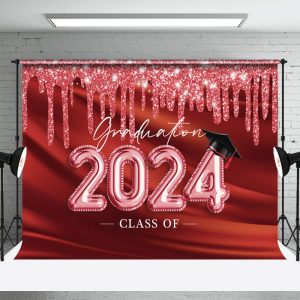 Glitter Red Class Of 2024 Grad Backdrop For Photos - Aperturee