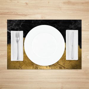 Gold Black Abstract Fabric Dining Set Of 4 Placemats - Aperturee