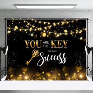 Gold Black The Key To Our Success Thank You Backdrop - Aperturee