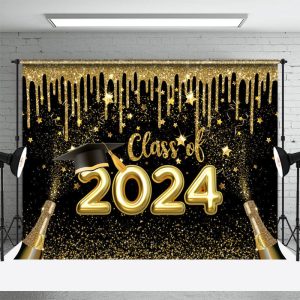 Gold Glitter Star Champagne Backdrop For Class Of 2024 - Aperturee