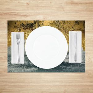 Gold Grey Abstract Fabric Dining Set Of 4 Placemats - Aperturee