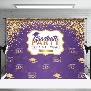 Gold Purple Class Of 2024 Grad Party Photos Backdrop - Aperturee