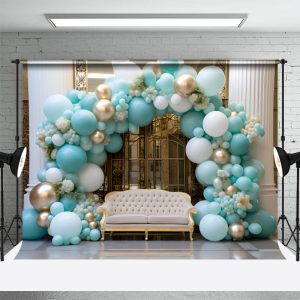 Gold White Luxury Door Blue Balloon Sofa Backdrop - Aperturee