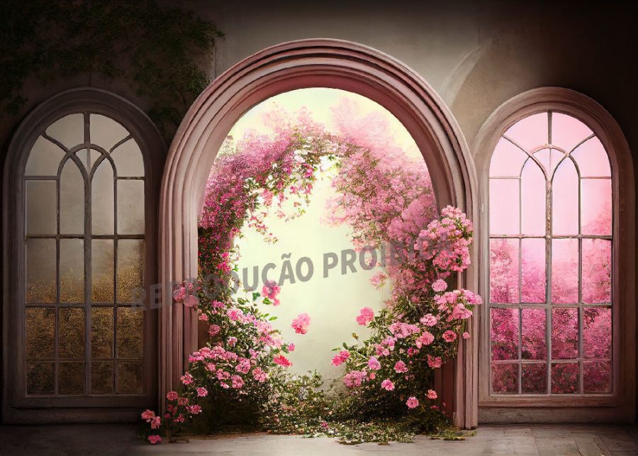 Gorgeous Arch Door Pink Floral Portrait Backdrop - Aperturee