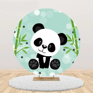 Green Bamboo Panda Bokeh Round Baby Shower Backdrop - Aperturee