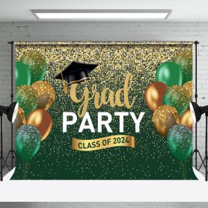 Green Gold Balloon Grad Class Of 2024 Photo Backdrop - Aperturee