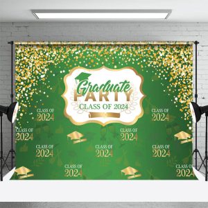 Green Gold Class Of 2024 Grad Party Photos Backdrop - Aperturee