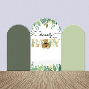 Green Leaf Teddy Bear Baby Shower Arch Backdrop Kit - Aperturee