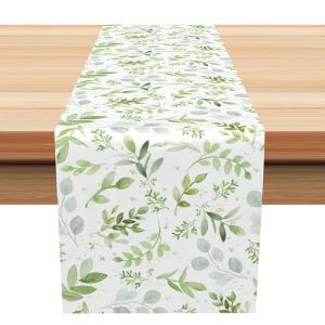 Green Leaves Faded Placemat Morden Table Runner - Aperturee